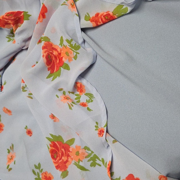 Sugarlips Blue Floral Blouse with Ruffle Sleeves - Picture 4 of 5